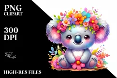 Colorful Watercolor Koala Sitting on a Flower Product Image 1