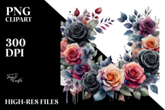 Watercolor Abstract Frame with Black Roses | Clipart Product Image 2