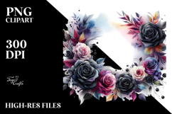 Watercolor Abstract Frame with Black Roses | Clipart Product Image 2