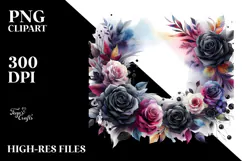 Watercolor Abstract Frame with Black Roses | Clipart Product Image 2