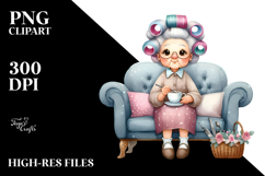 Old Lady Watercolor Character Sitting on a Sofa | Clipart Product Image 2