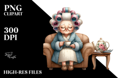 Old Lady Watercolor Character Sitting on a Sofa | Clipart Product Image 2