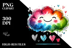 Colorful Cloud with Hanging Hearts PNG Product Image 2