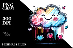 Colorful Cloud with Hanging Hearts PNG Product Image 2