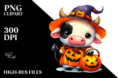 Cute Baby Cow with Pumpkin in the Style of , High-Res PNG Product Image 2