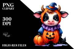 Cute Baby Cow with Pumpkin in the Style of , High-Res PNG Product Image 2