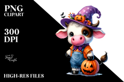 Cute Baby Cow Dressed for Halloween Watercolor PNG Product Image 2