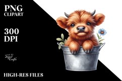 Cute Highland Cow Sitting Flowers | Clipart Product Image 1