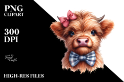 Funny Baby Highland Cow with Bow and Tie, PNG Product Image 2