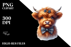 Funny Baby Highland Cow with Bow and Tie, PNG Product Image 2