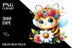 Cartoon-Style Watercolor Bee with Flower Crown Product Image 3