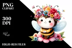 Cartoon-Style Watercolor Bee with Flower Crown Product Image 3