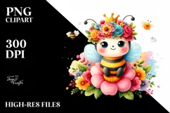 Cartoon-Style Watercolor Bee with Flower Crown Product Image 3