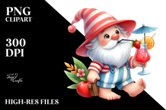 Whimsical Gnome drinking Cocktail in Summer Clothes JPEG Product Image 2