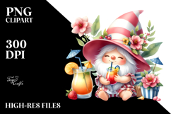 Whimsical Gnome drinking Cocktail in Summer Clothes JPEG Product Image 2