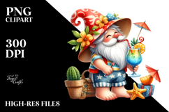 Whimsical Gnome drinking Cocktail in Summer Clothes JPEG Product Image 2