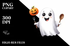 Funny Halloween Ghost Watercolor Sticker Clipart Product Image 1