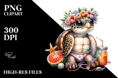 Digital Watercolor Baby Turtle in Beachwear, High-Res PNG Product Image 2