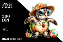 Digital Watercolor Baby Turtle in Beachwear, High-Res PNG Product Image 2
