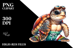 Digital Watercolor Baby Turtle in Beachwear, High-Res PNG Product Image 2