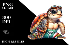 Digital Watercolor Baby Turtle in Beachwear, High-Res PNG Product Image 2
