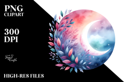 Vibrant Whimsical Moon with Foliage | Sublimation | Clipart Product Image 2