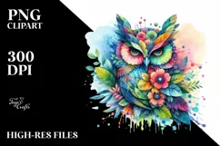 Owl with Flowers and Splashes, Transparent PNG Product Image 1