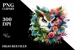 Owl with Flowers and Splashes, Transparent PNG Product Image 3