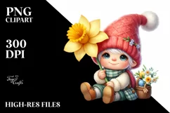 Cute Baby Gnome with Daffodil PNG Product Image 2