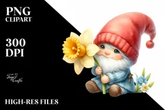 Cute Baby Gnome with Daffodil PNG Product Image 2