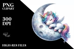 Cute Baby Unicorn on the Moon | Sublimation Clipart Product Image 3