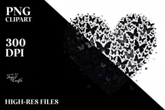 Half Butterfly Heart Silhouettes, PNG Product Image 2