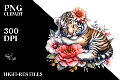 Digital Baby Tiger Sleeping on Flower, Transparent PNG Product Image 2