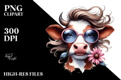 Funny Cow with Cool Hair, Graceful Expression, PNG Product Image 2