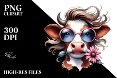 Funny Cow with Cool Hair, Graceful Expression, PNG Product Image 2
