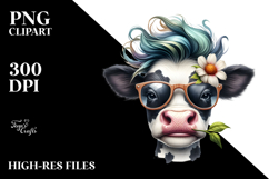 Funny Cow with Cool Hair, Graceful Expression, PNG Product Image 2