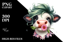 Funny Cow with Cool Hair, Graceful Expression, PNG Product Image 2