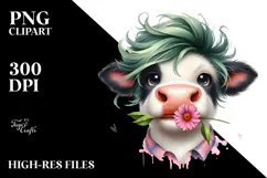 Funny Cow with Cool Hair, Graceful Expression, PNG Product Image 2