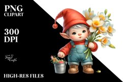 Cute Baby Gnome with Freesia Bucket PNG Product Image 2