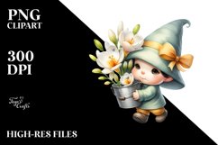 Cute Baby Gnome with Freesia Bucket PNG Product Image 2