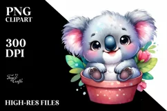 Baby Koala Pocket Watercolor Sticker Clipart Product Image 1