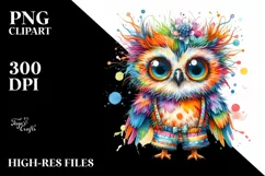 Colorful Layered Baby Owl Summer Watercolor Product Image 1