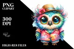 Colorful Layered Baby Owl Summer Watercolor Product Image 1