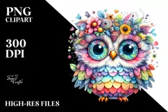 Colorful Layered Baby Owl Summer Watercolor Product Image 1