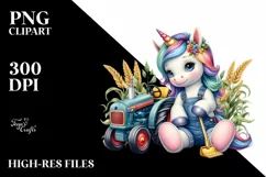 Colorful Baby Unicorn with Tractor, PNG Product Image 1