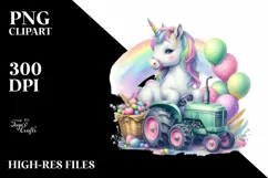Colorful Baby Unicorn with Tractor, PNG Product Image 1