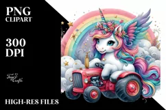 Colorful Baby Unicorn with Tractor, PNG Product Image 3