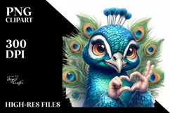 Funny Peacock Love Sign Watercolor Clipart Product Image 1