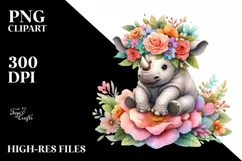 Vibrant Rhino Flower Crown Clipart Product Image 3