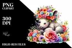 Vibrant Rhino Flower Crown Clipart Product Image 1